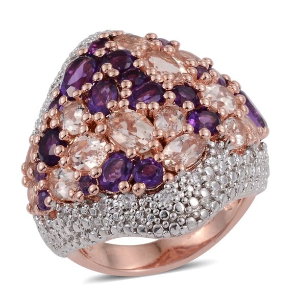 Rose Gold Rhodium Plated Sterling Silver Ring With Polished African Amethyst, Mo - Picture 2 of 8
